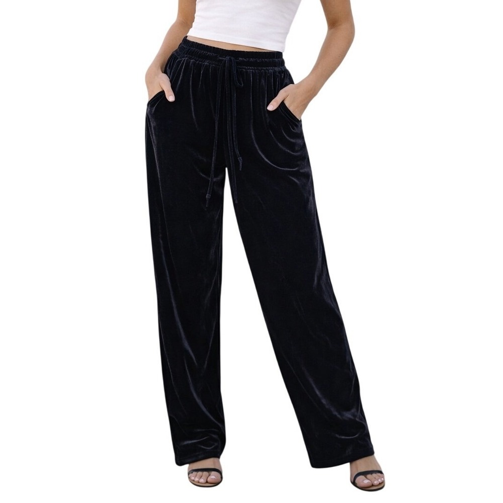 Skies Are Blue Whimsigoth Black Velvet Straight Pants Plus Size 1X Elastic Waist
